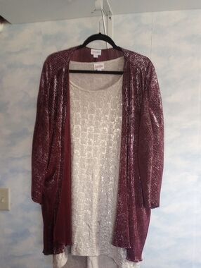 LuLaRoe Metallic Burgundy Open-Front Cardigan